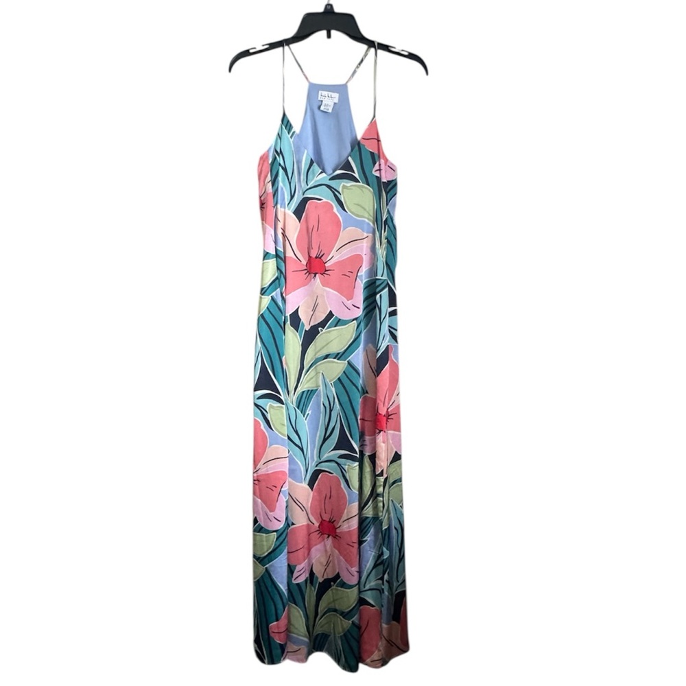 Nicole Miller Vibrant Tropical Floral V-Neck Racerback Maxi Dress- XS